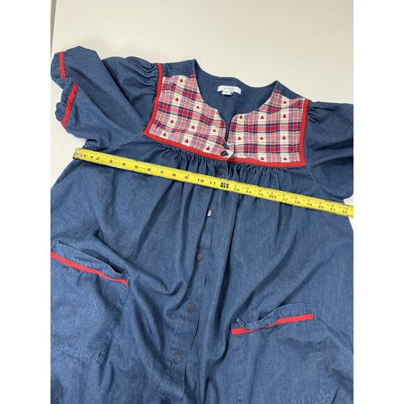 Go Softly Patio Dress Apple Embroidered Blue Relaxed Fit Snaps L - Picture 5 of 8